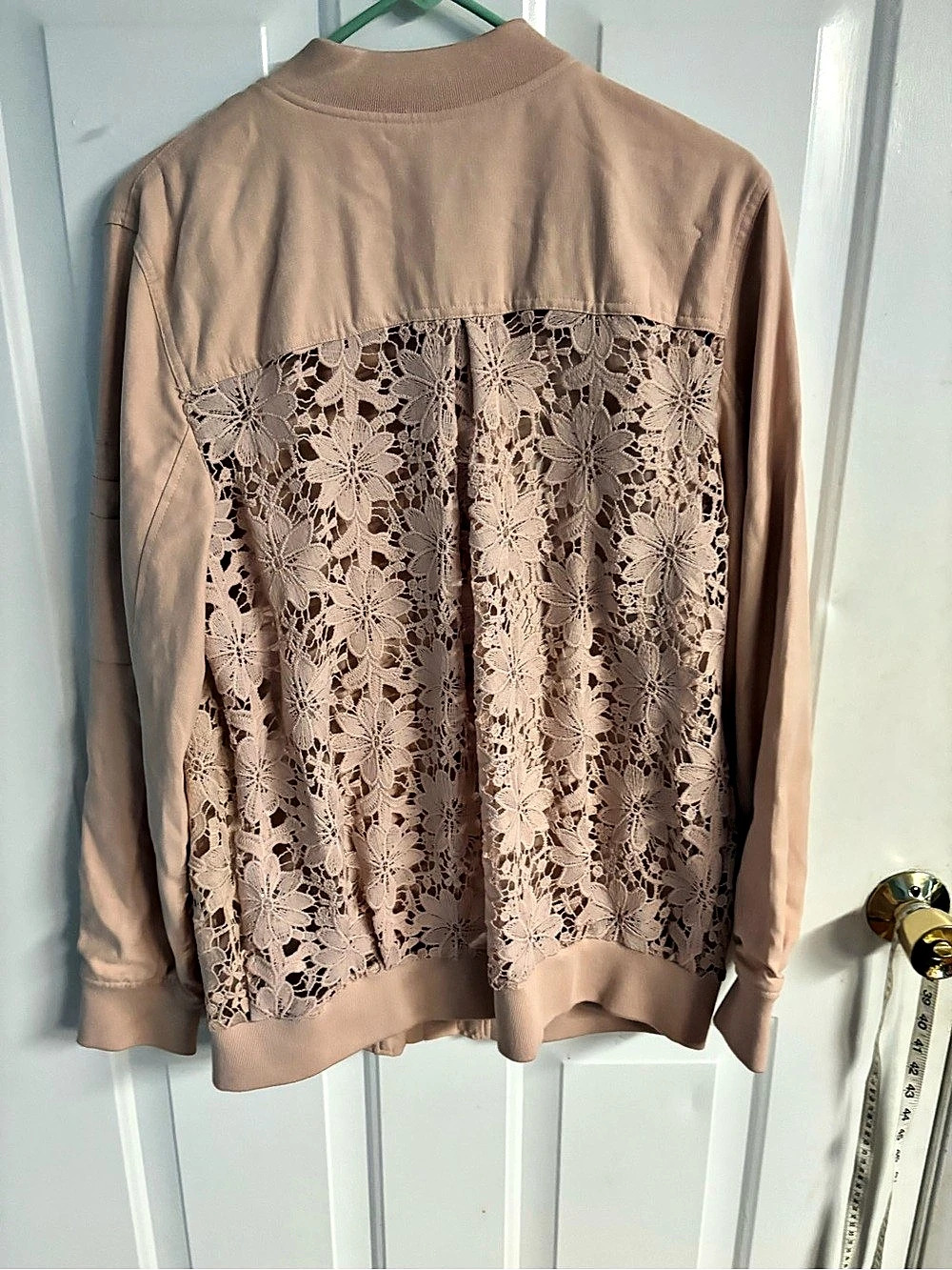 Chelsea28 Pink Lace Back Bomber Jacket Blush Full Zip Utility Pocket M L